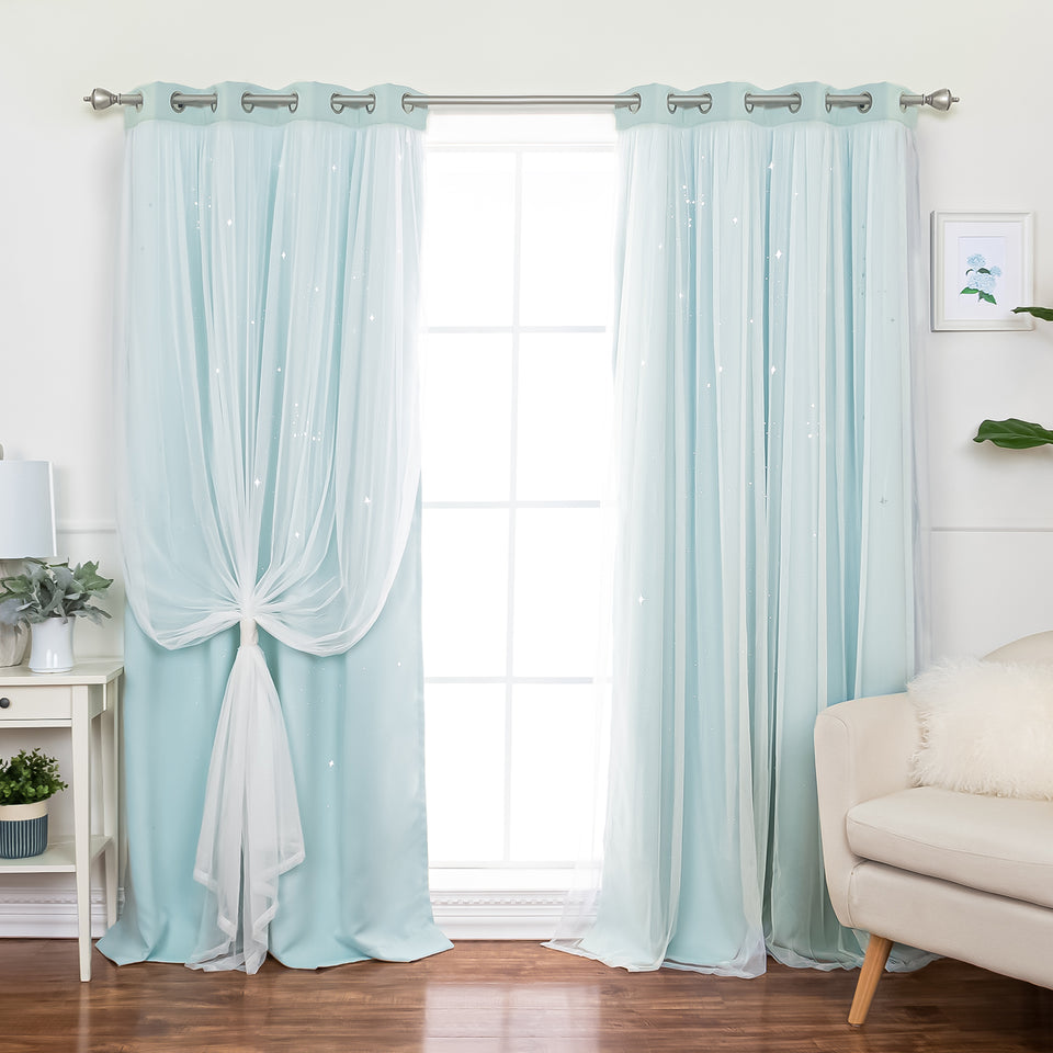 Starry Sky Tulle Overlay Blackout Curtains