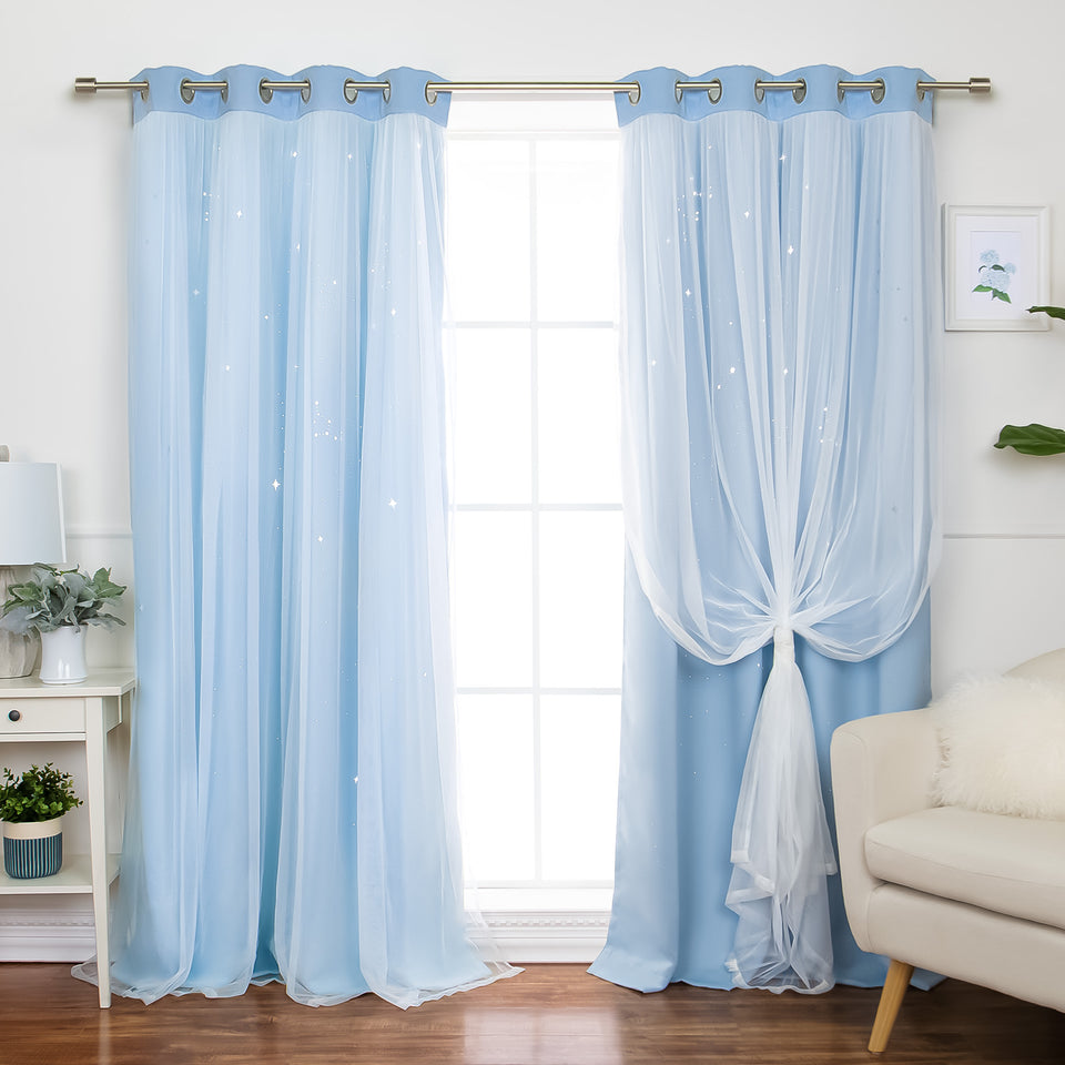 Starry Sky Tulle Overlay Blackout Curtains