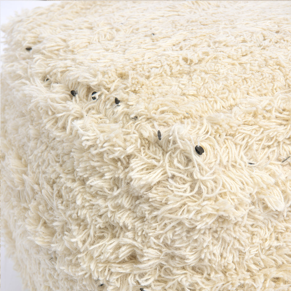 White Pouf with Black Sequins