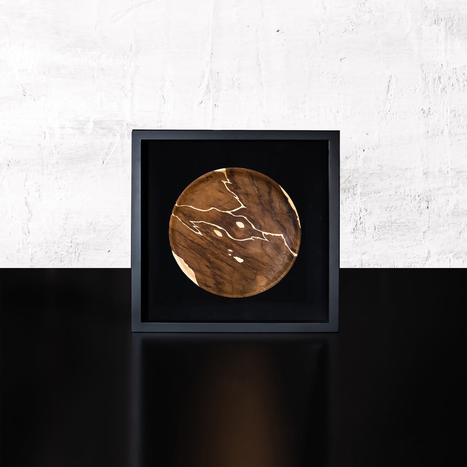 Hand Painted Moon Teak Artwork in Black