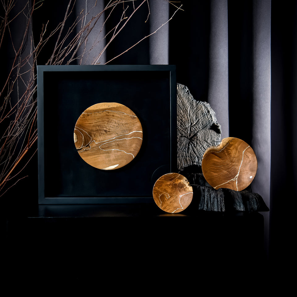 Hand Painted Moon Teak Artwork in Black