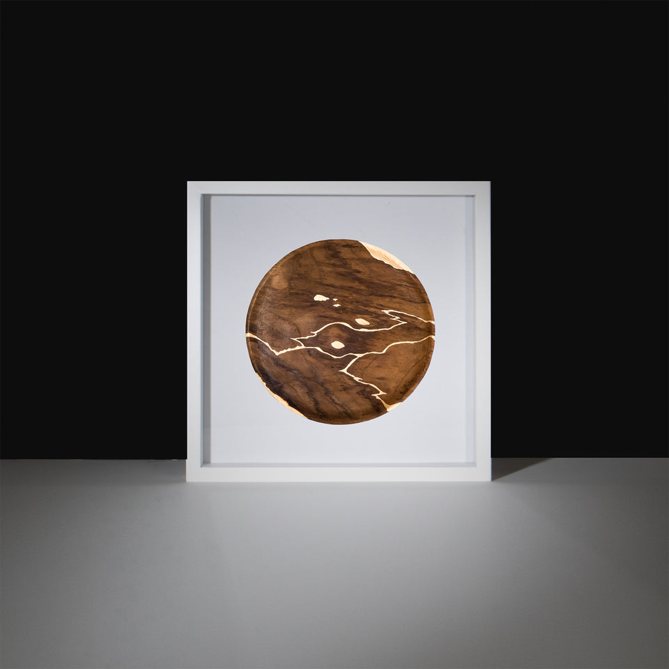 Hand Painted Moon Teak Artwork in White