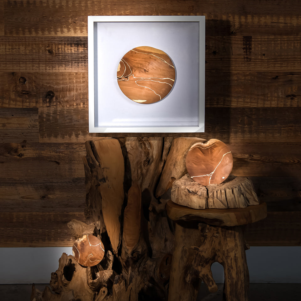Hand Painted Moon Teak Artwork in White