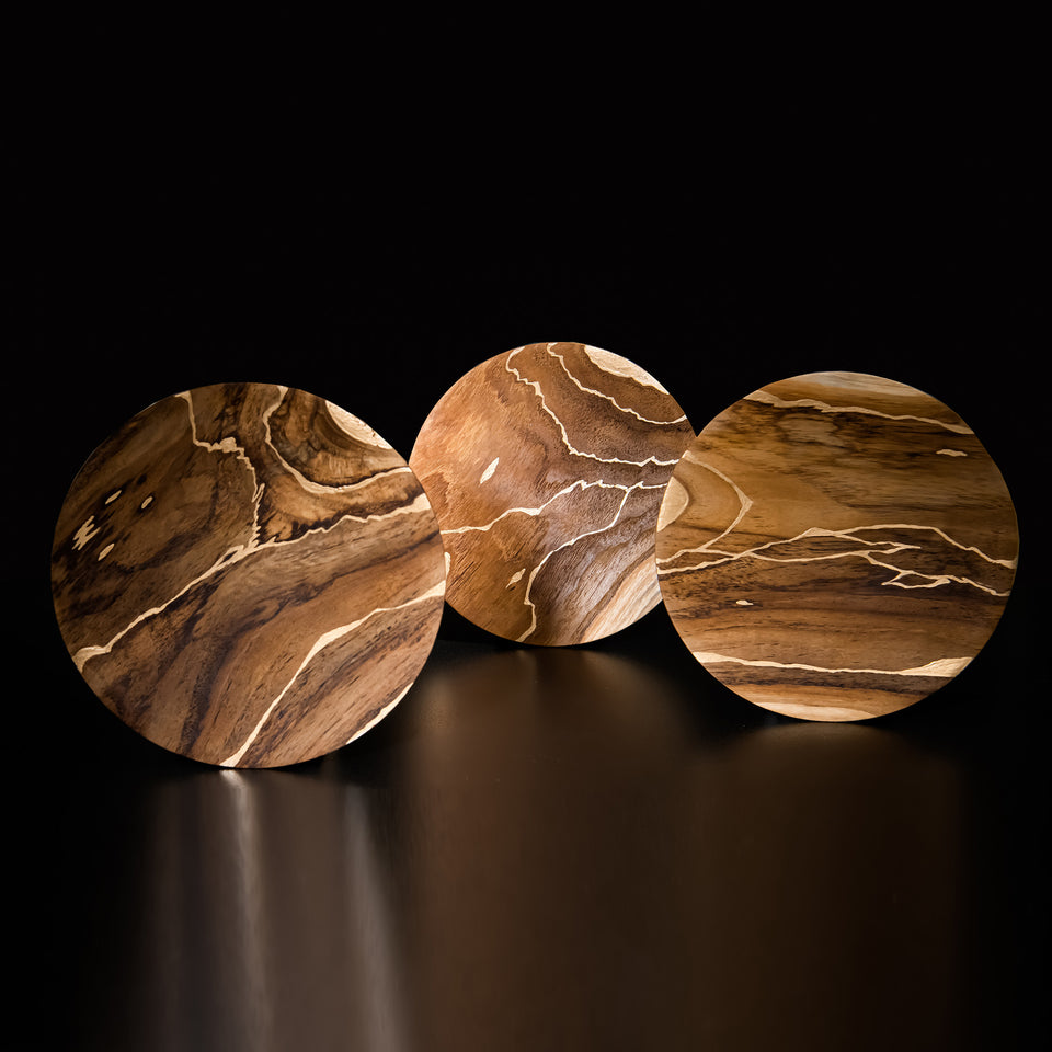 Hand Painted Moon Teak Artwork in Black