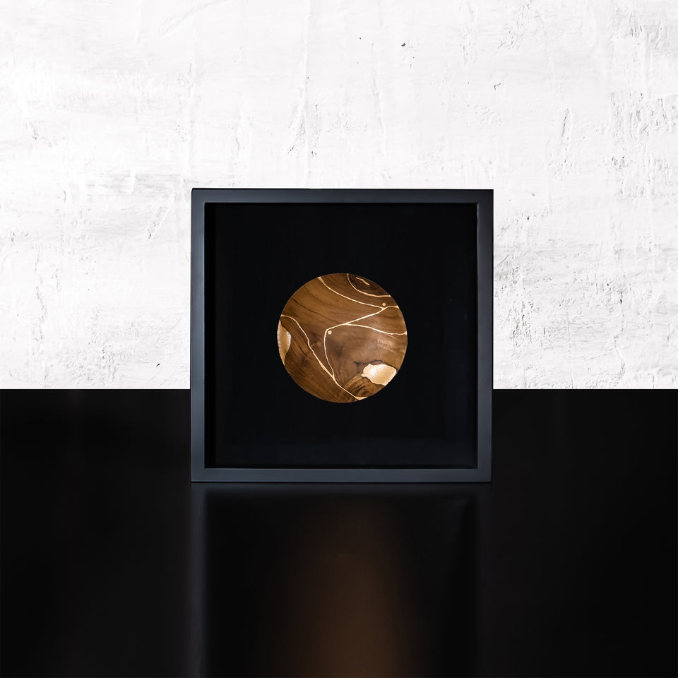 Hand Painted Moon Teak Artwork in Black