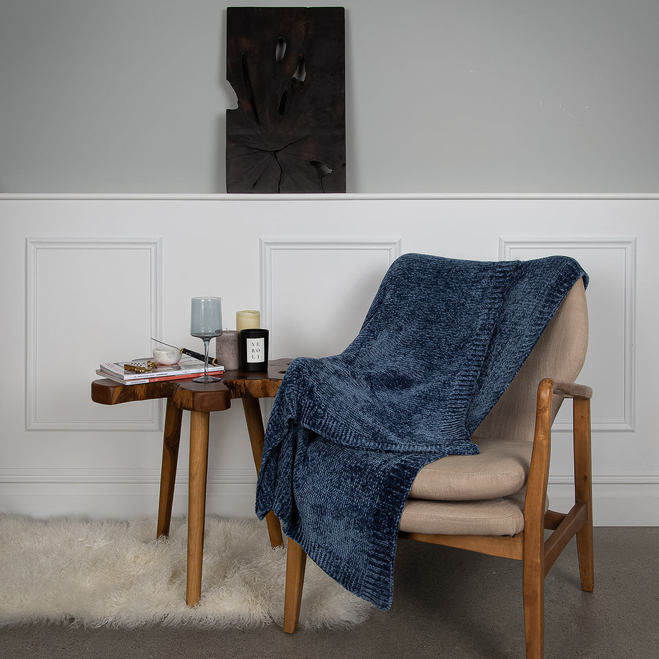 Chenille Blanket - Navy