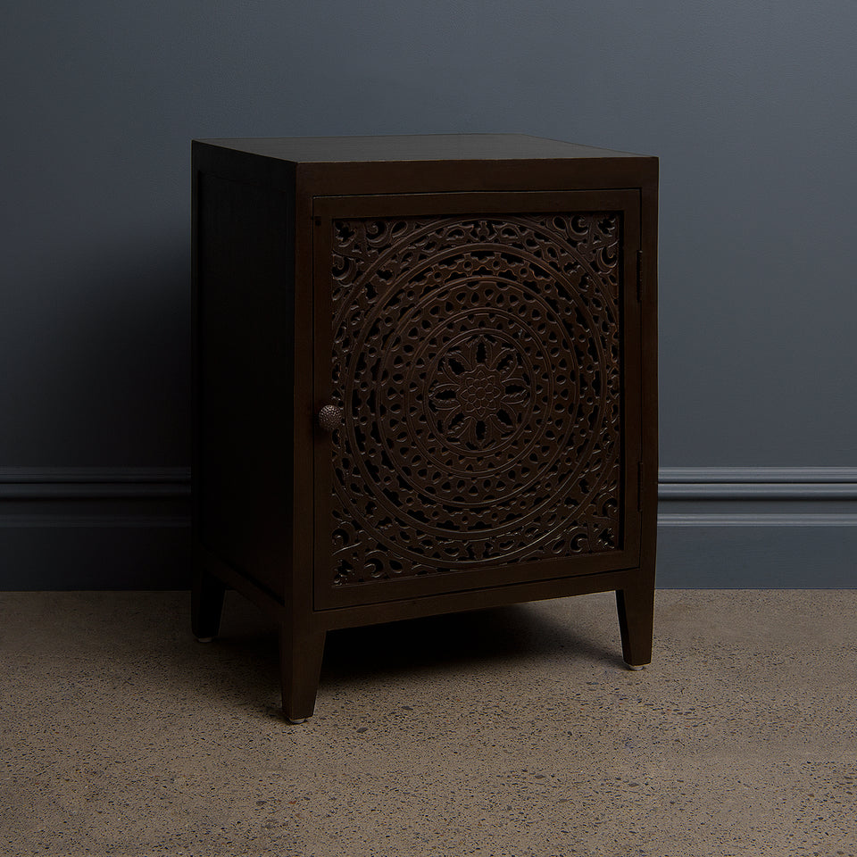 Floral Wood Carved Side Table
