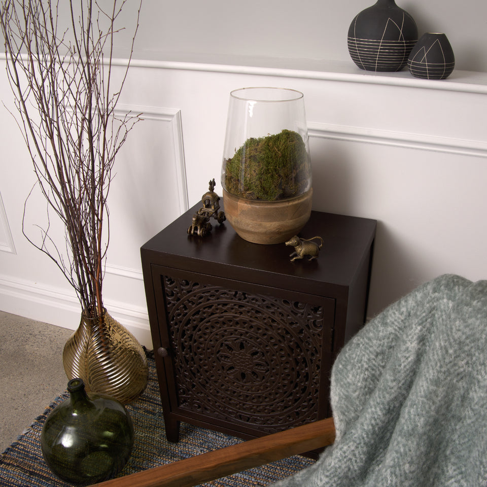 Floral Wood Carved Side Table