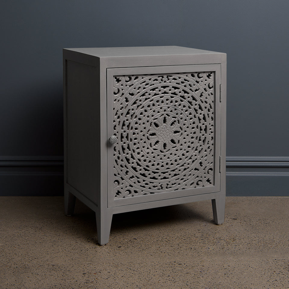 Floral Wood Carved Side Table