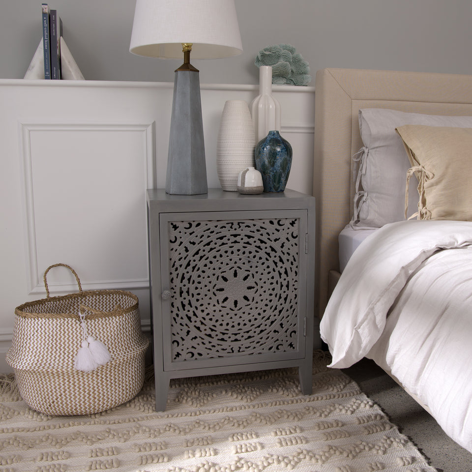 Floral Wood Carved Side Table