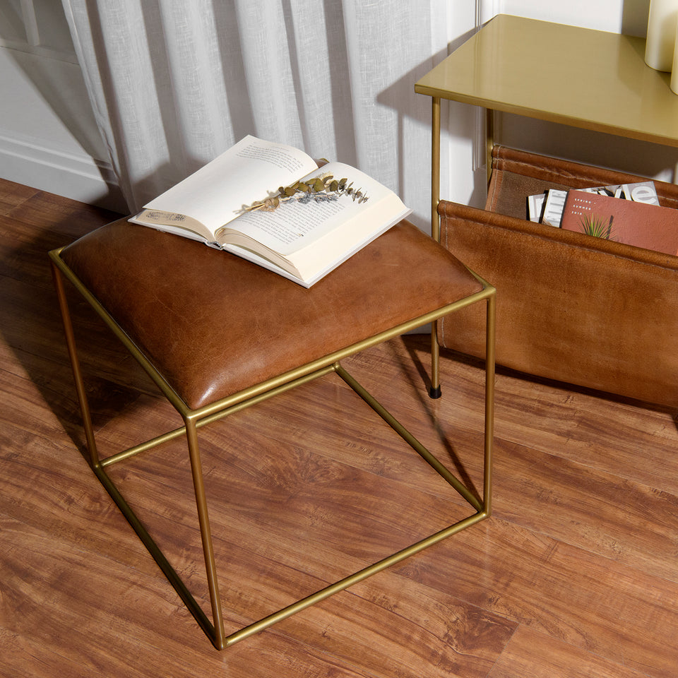 Mid-Century Genuine Leather Stool