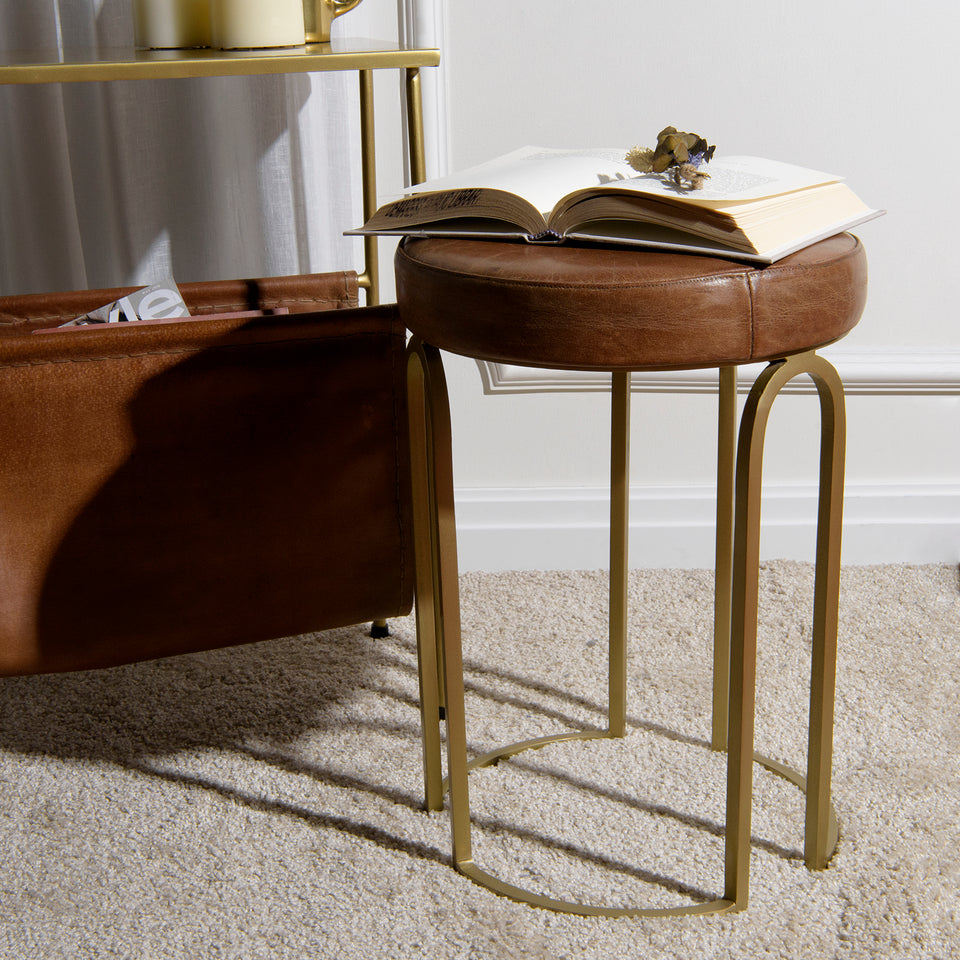 Genuine Leather Round Stool