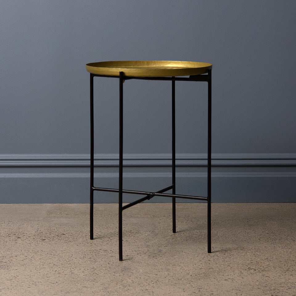 Modern Hammered Brass Finish Accent Table