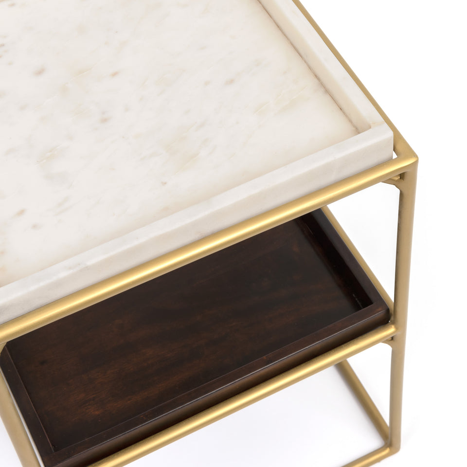 Luca Square Marble and Wood Table