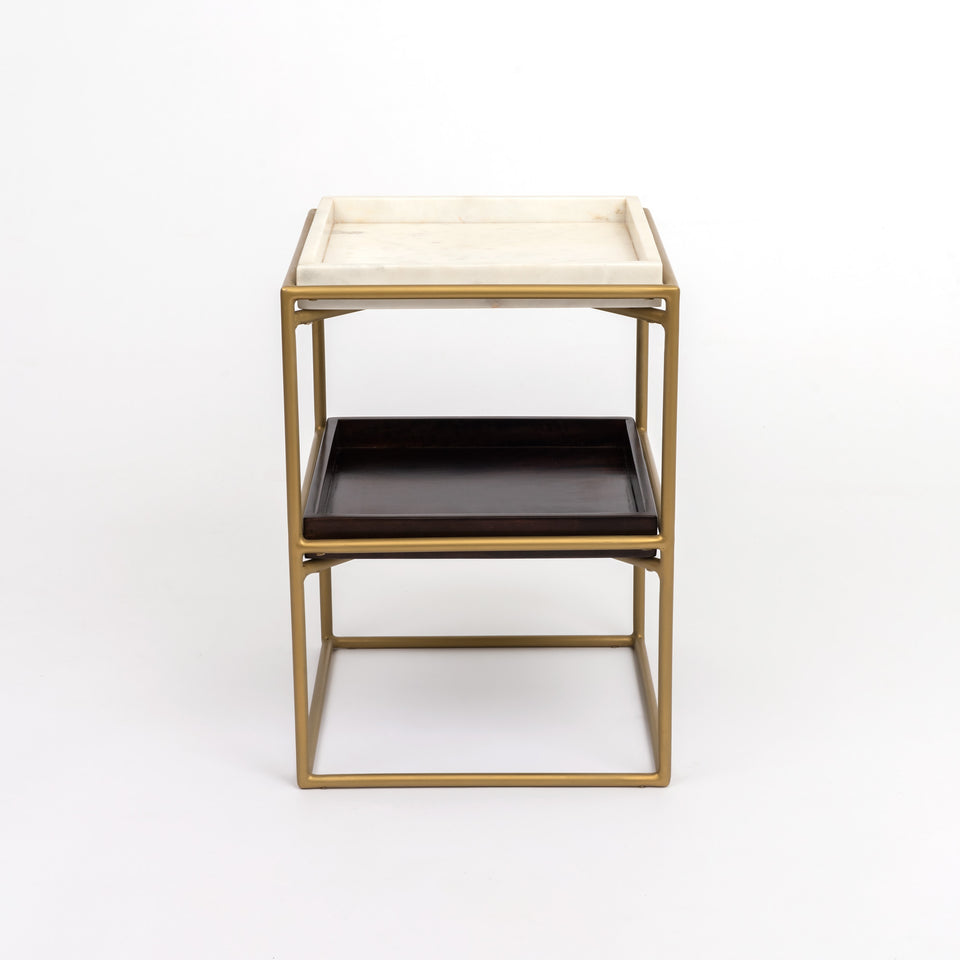 Luca Square Marble and Wood Table