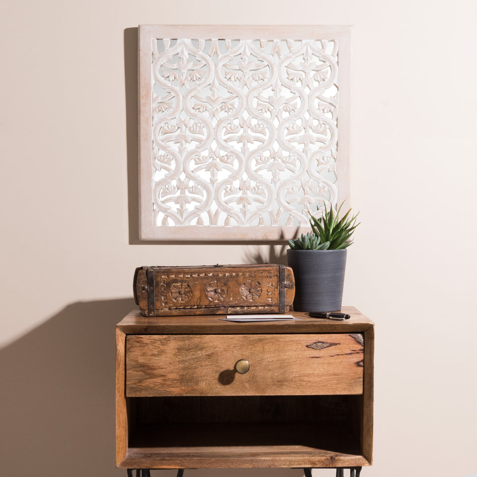 Whitewashed Square Mirror Wall Panel