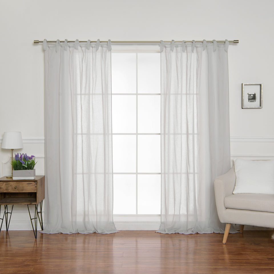 Faux Linen Romantic Tie Top Curtains