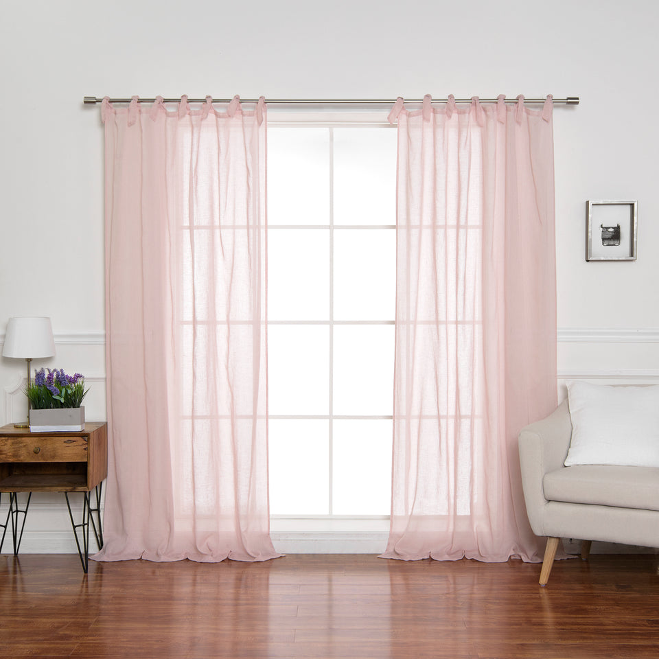 Faux Linen Romantic Tie Top Curtains