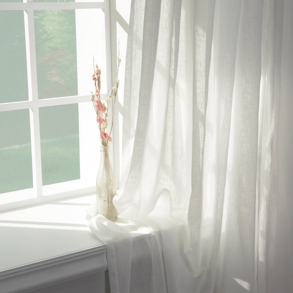 Faux Linen Romantic Tie Top Curtains