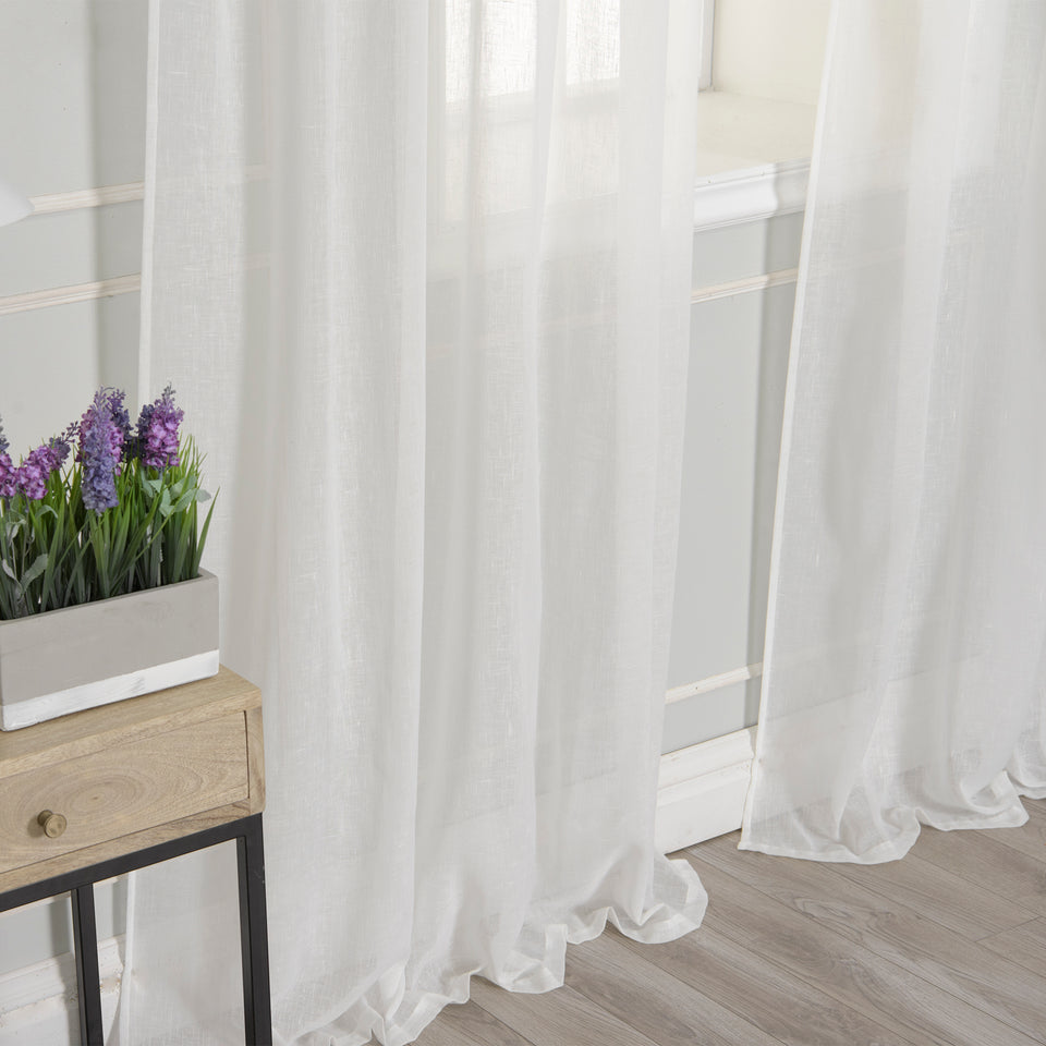 Faux Linen Romantic Tie Top Curtains