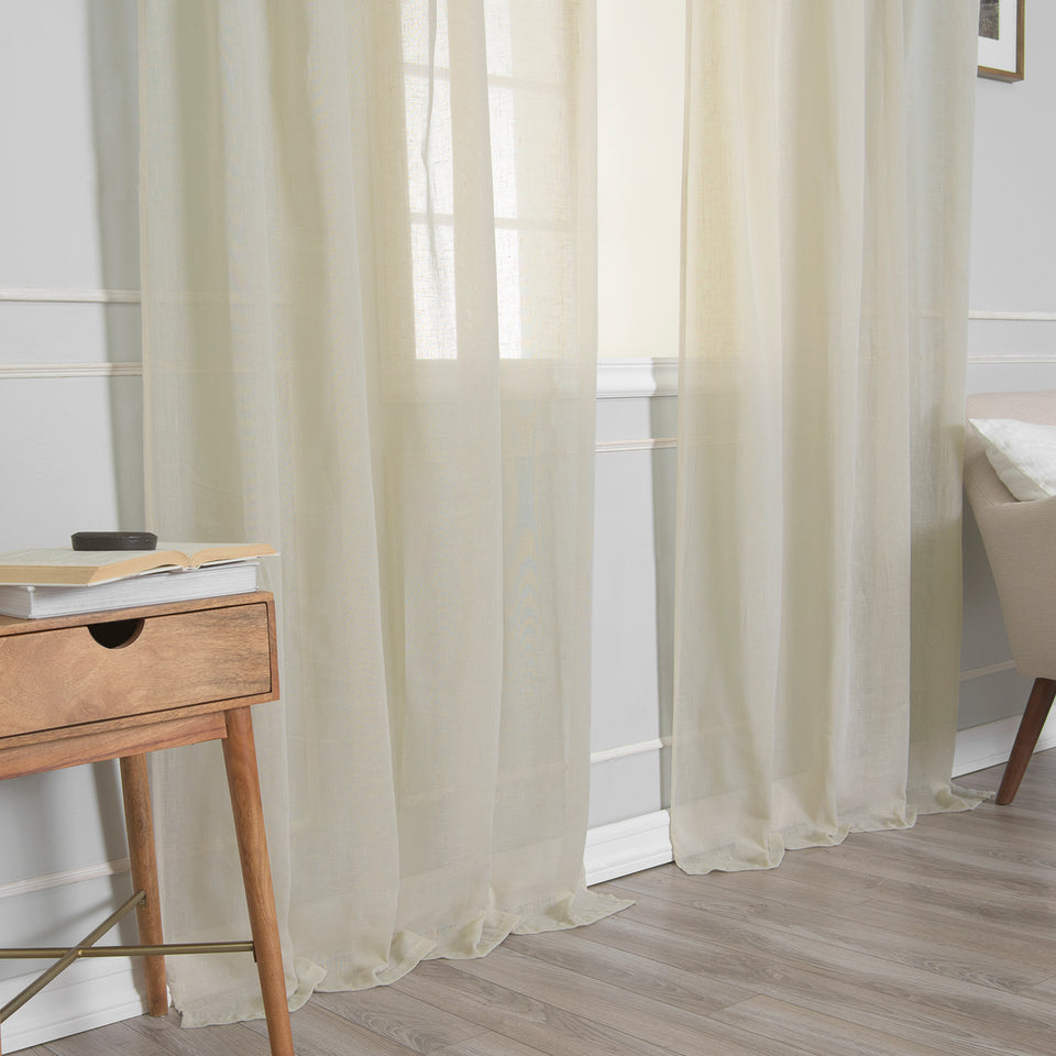 Faux Linen Romantic Tie Top Curtains