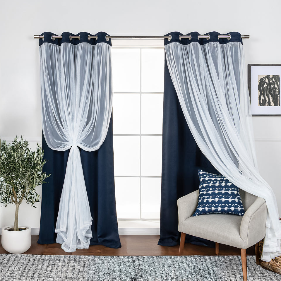 Romantique Tulle Overlay Curtains Set