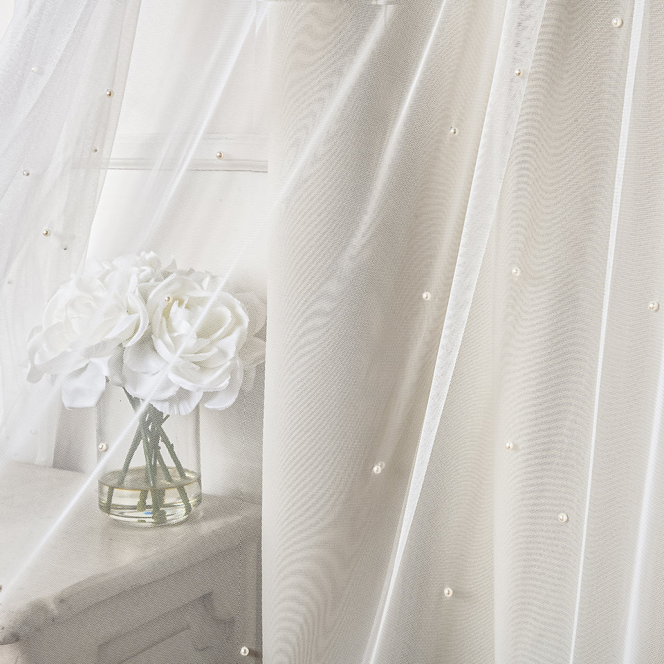 Pearl Tulle Overlay Curtains Set