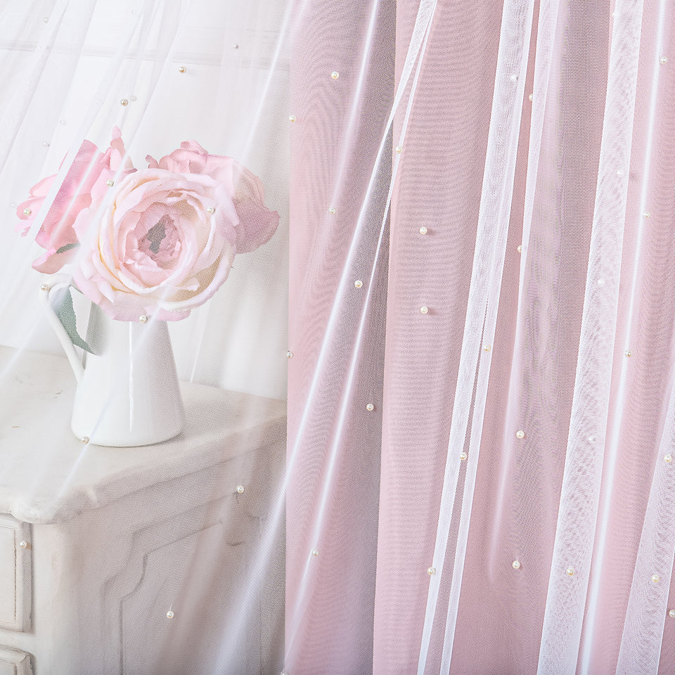 Pearl Tulle Overlay Curtains Set