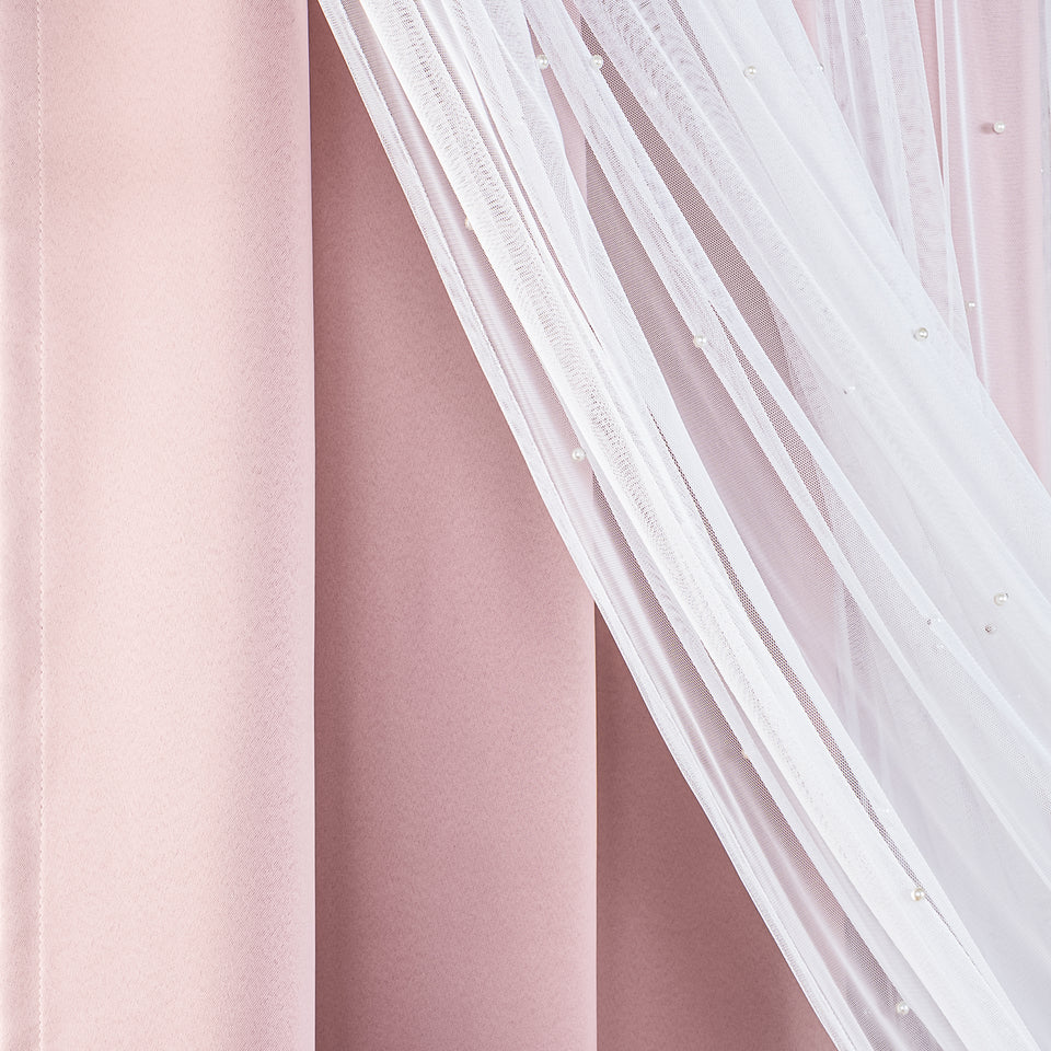 Pearl Tulle Overlay Curtains Set