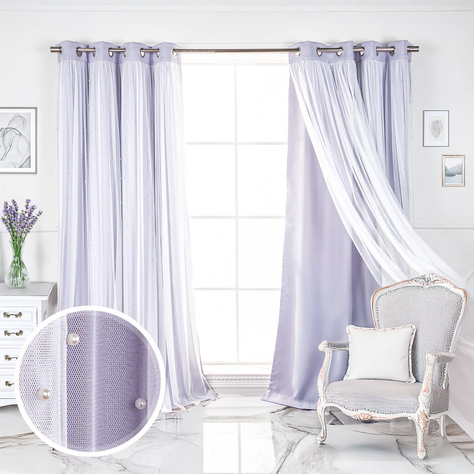 Pearl Tulle Overlay Curtains Set