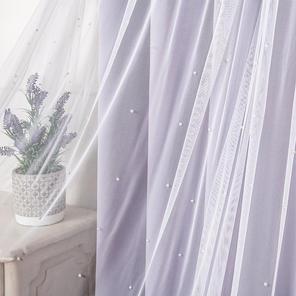 Pearl Tulle Overlay Curtains Set