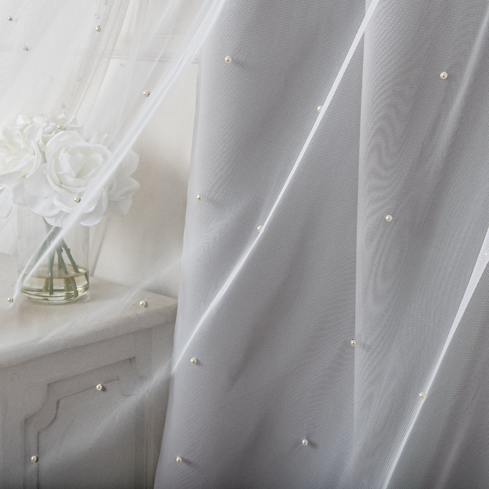 Pearl Tulle Overlay Curtains Set