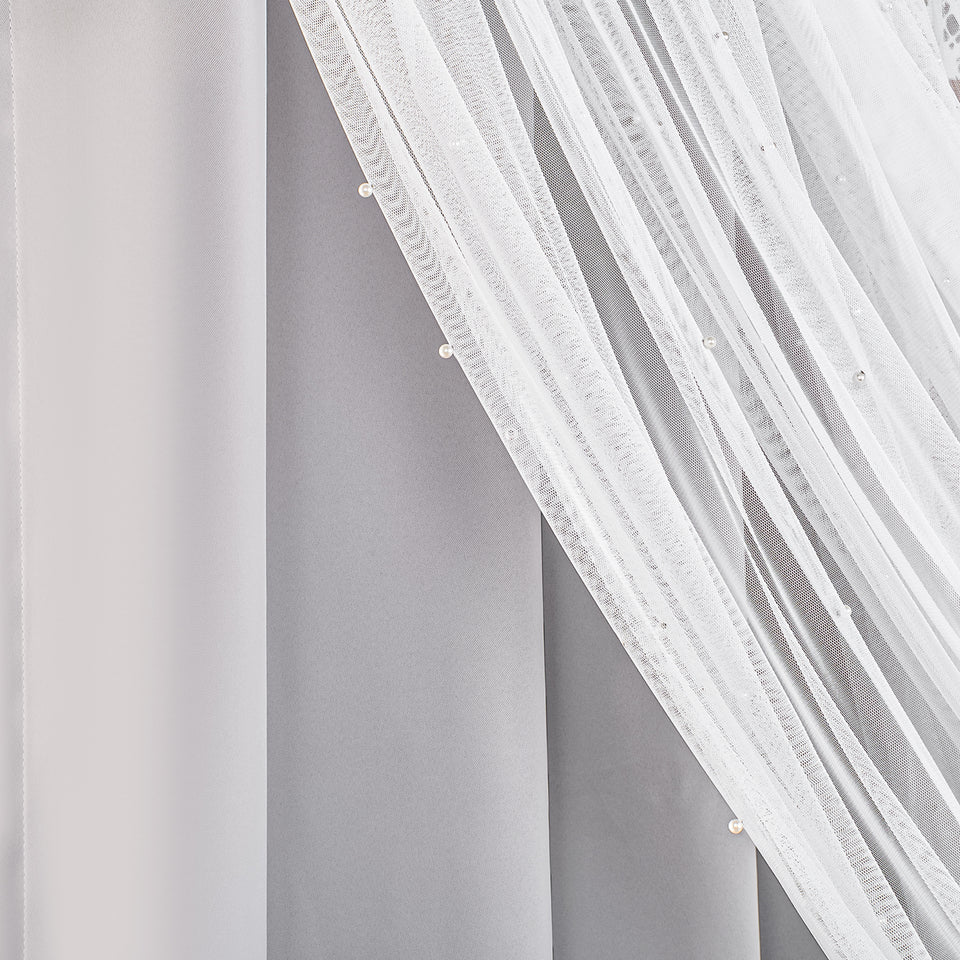 Pearl Tulle Overlay Curtains Set