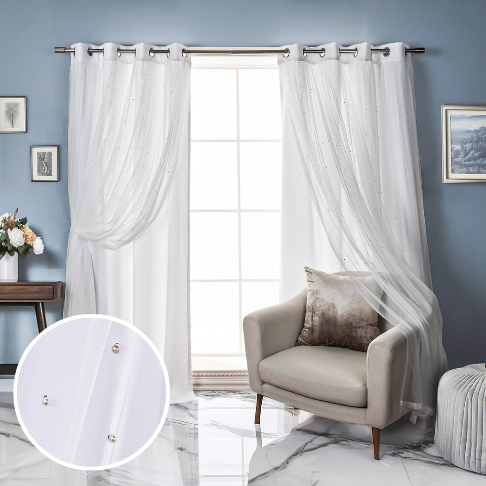 Pearl Tulle Overlay Curtains Set