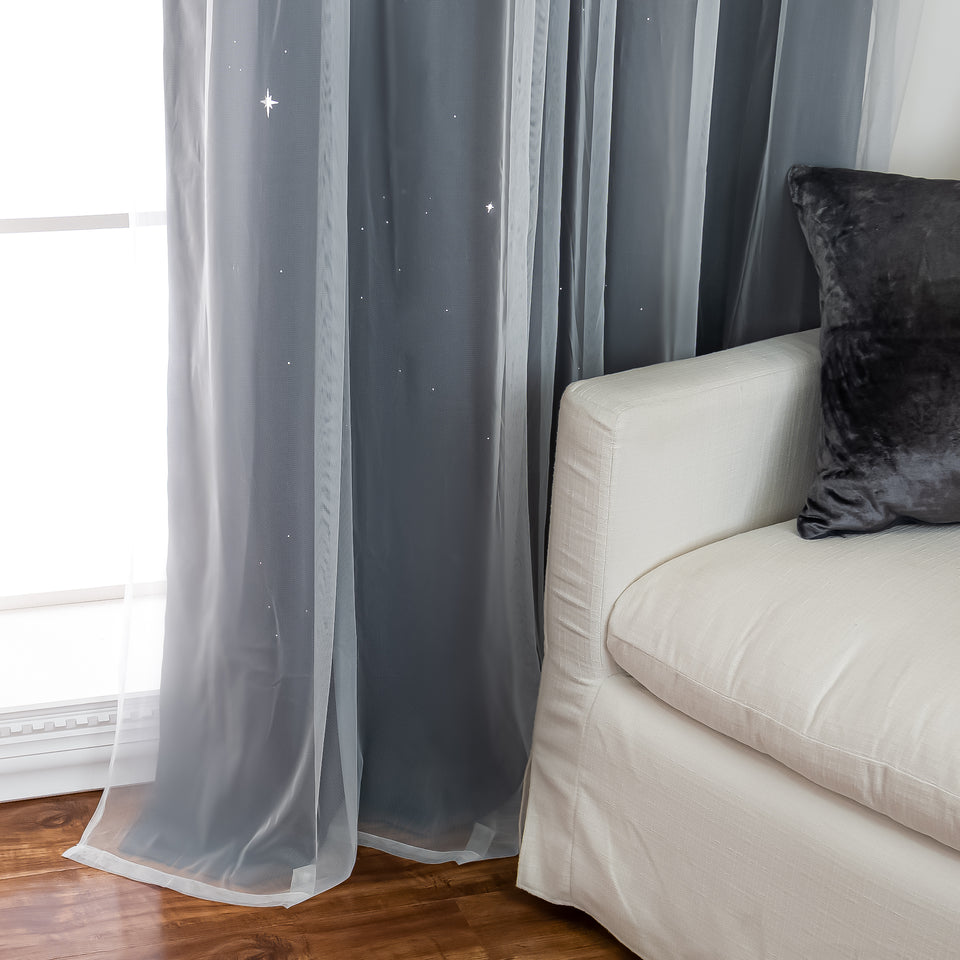 Starry Sky Tulle Overlay Blackout Curtains