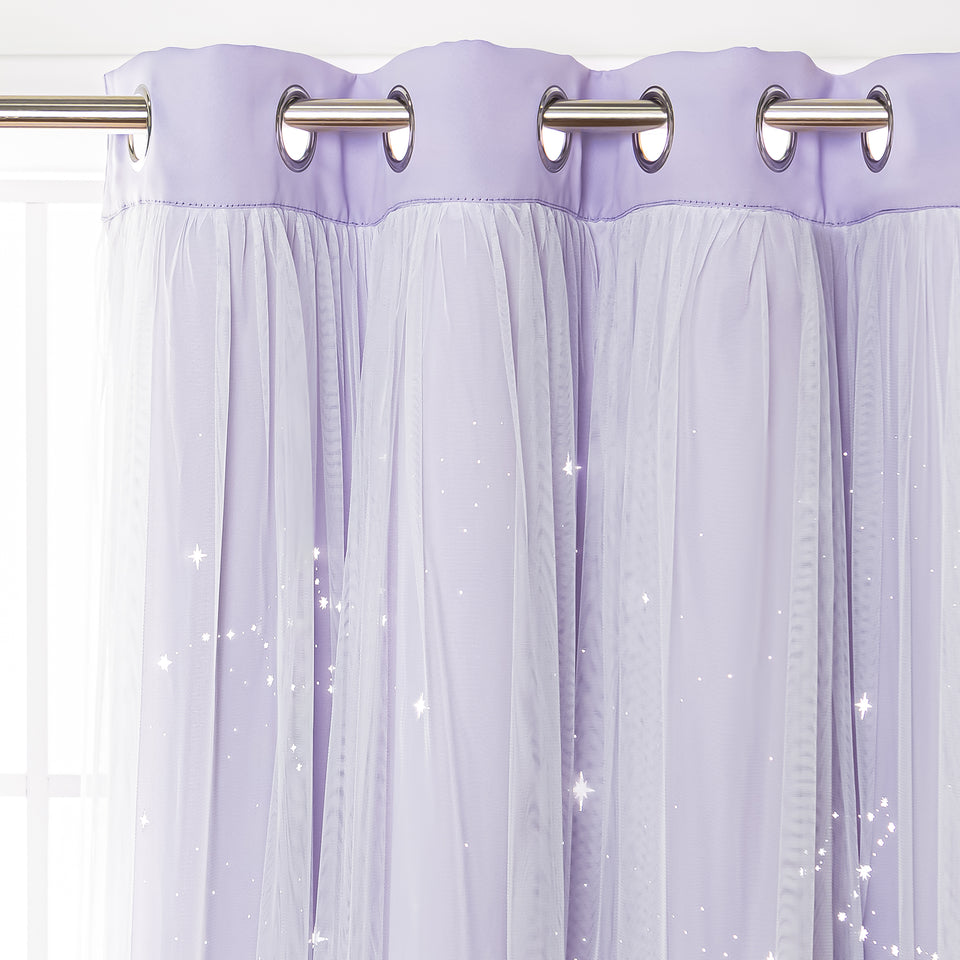 Starry Sky Tulle Overlay Blackout Curtains