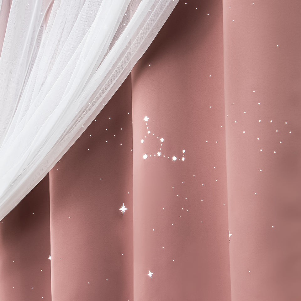 Starry Sky Tulle Overlay Blackout Curtains