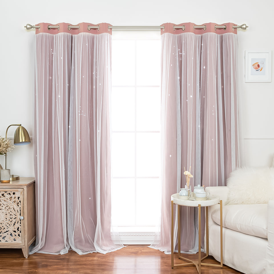 Starry Sky Tulle Overlay Blackout Curtains