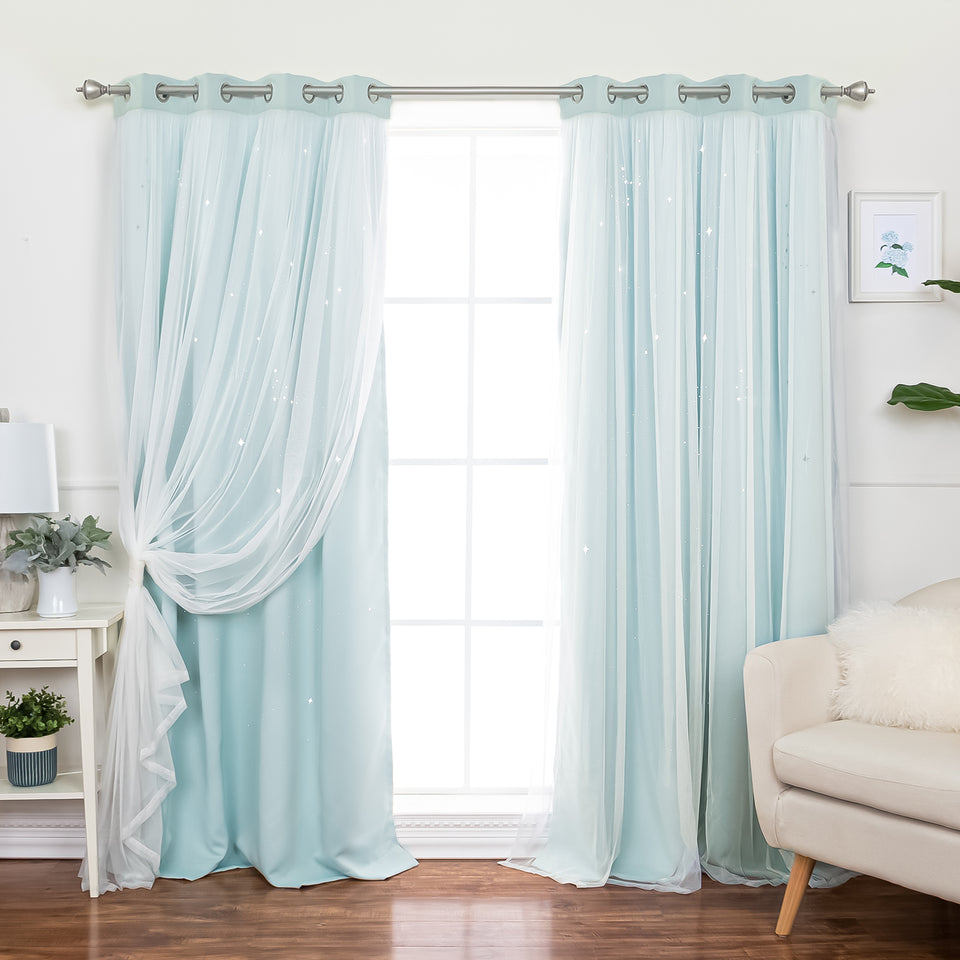 Starry Sky Tulle Overlay Blackout Curtains