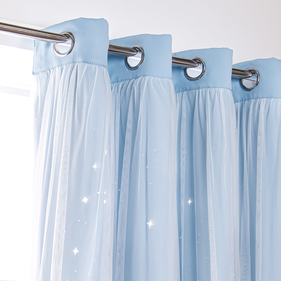 Starry Sky Tulle Overlay Blackout Curtains