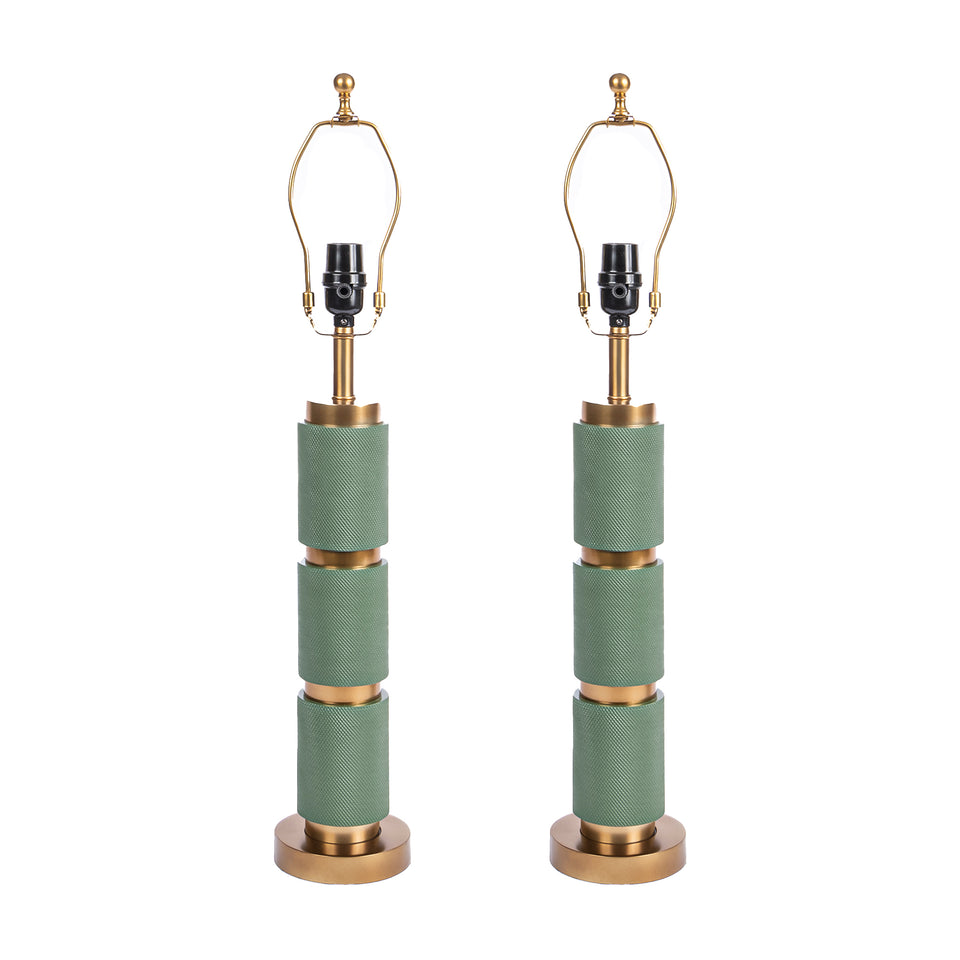 Textured Metal 3 Tiered Cylinder Table Lamp in Jade Green