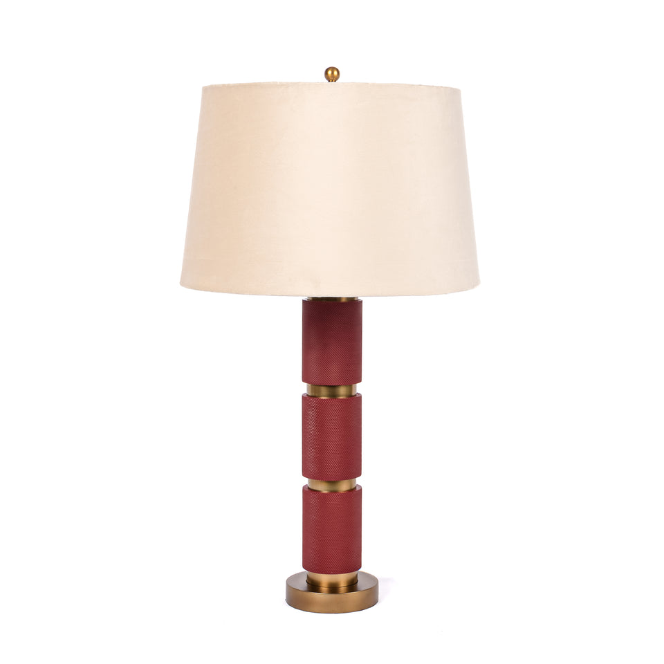 Textured Metal 3 Tiered Cylinder Table Lamp in Red