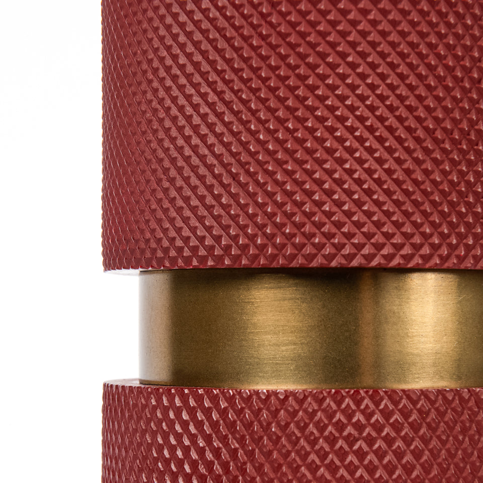 Textured Metal 3 Tiered Cylinder Table Lamp in Red