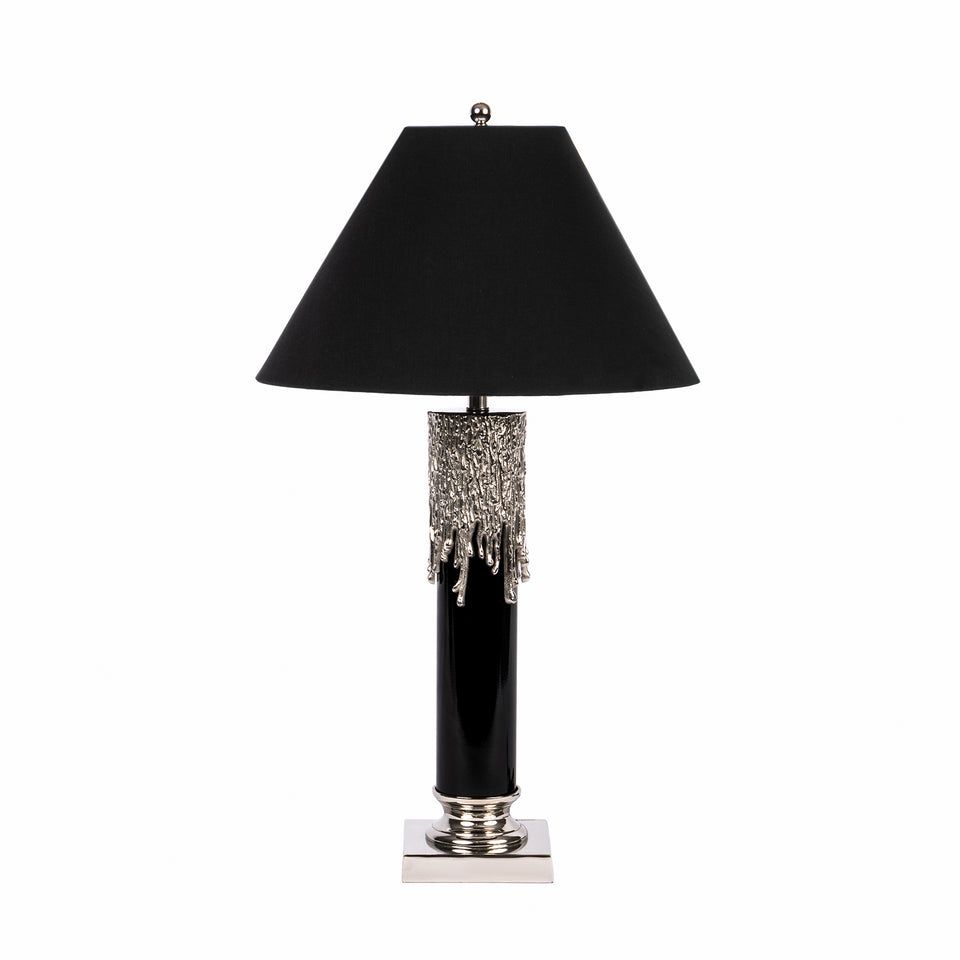 Melted Candle Cylinder Base Table Lamp in Silver