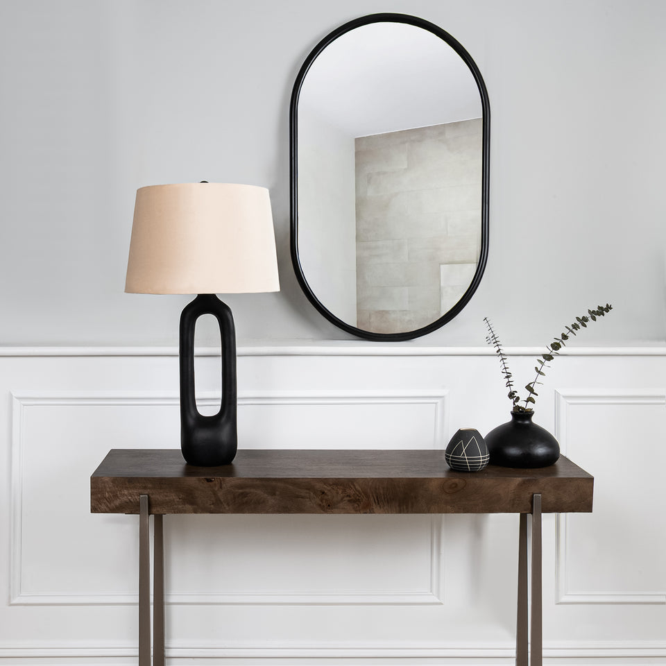 Abstract Oval-O Matte Black Metal Table Lamp