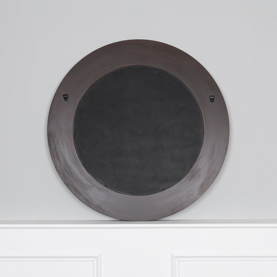 Round Channeled Dark Wood Mirror