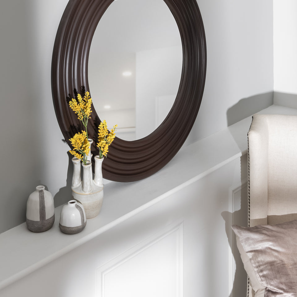 Round Channeled Dark Wood Mirror