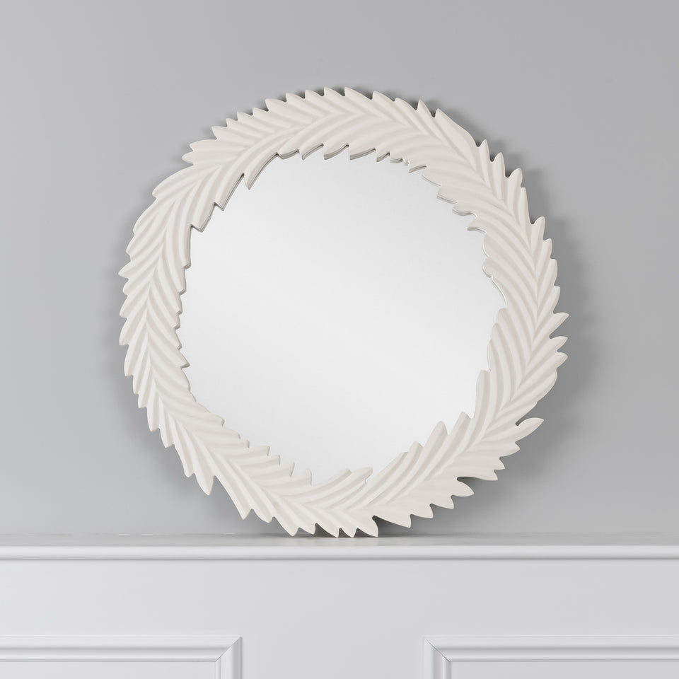 Leaf Carved Round Wall Mirror