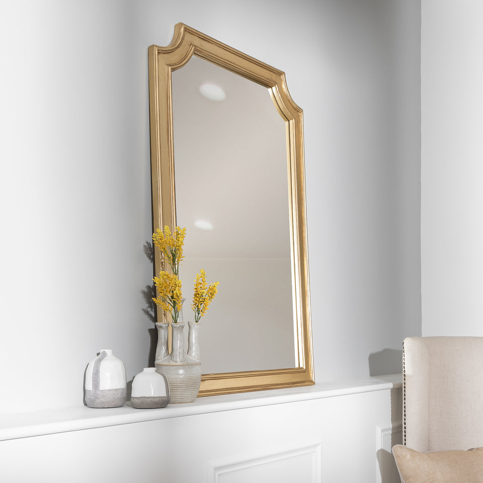 Farmhouse Notched Corner Wall Mirror in Gold