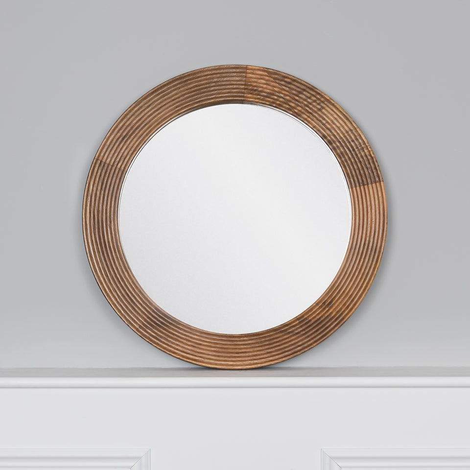 Modern Line Carved Round Wall Mirror